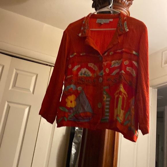 Salmon tropical blouse or jacket - Picture 1 of 8